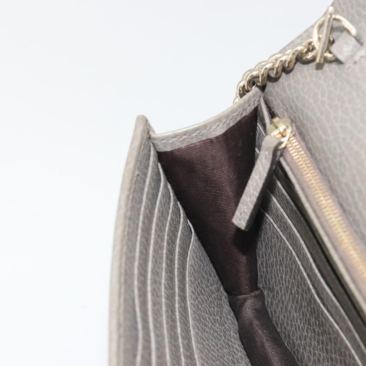 GUCCI Chain Interlocking Shoulder Wallet Leather Gray Gold 510314 Auth bs35991