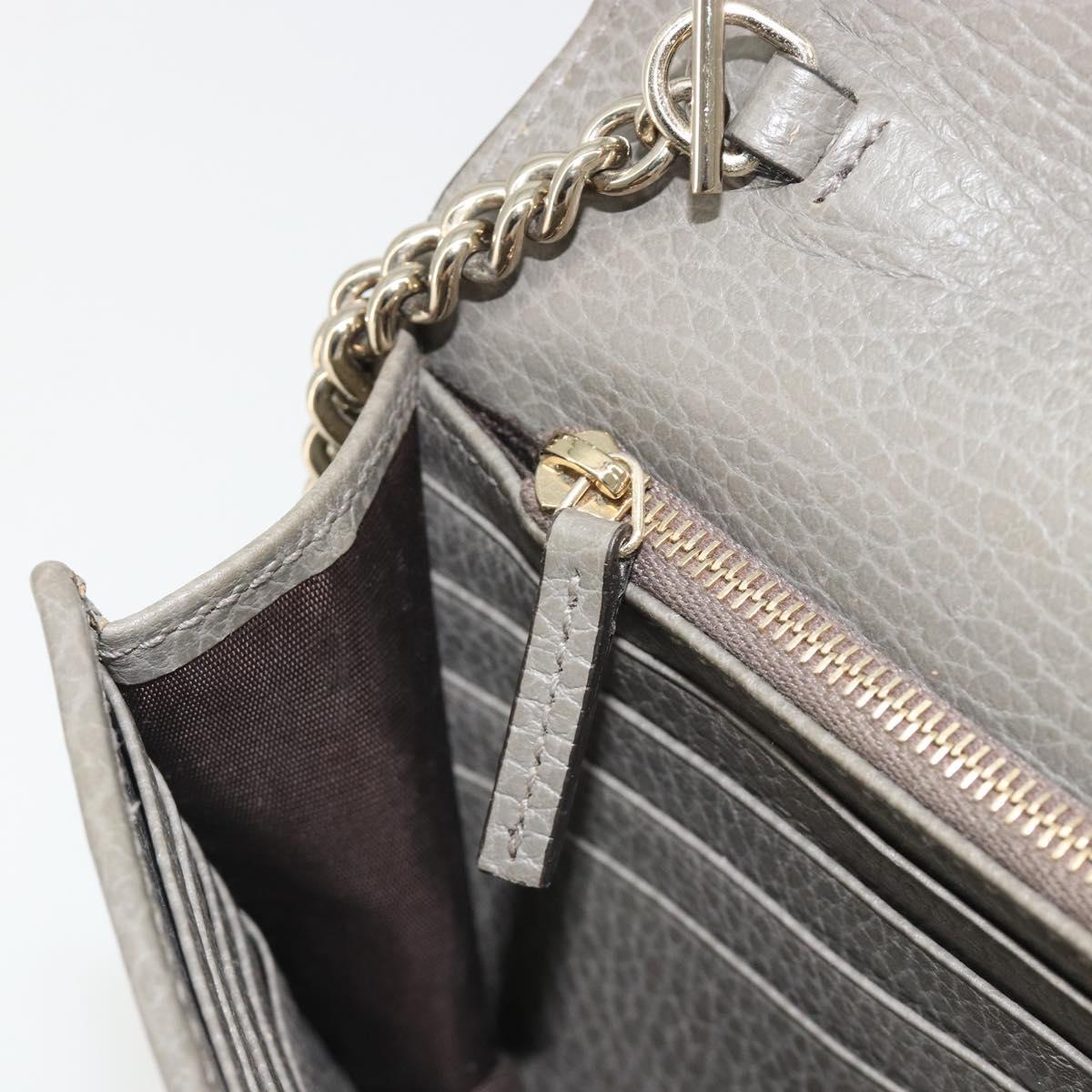 GUCCI Chain Interlocking Shoulder Wallet Leather Gray Gold 510314 Auth bs35991