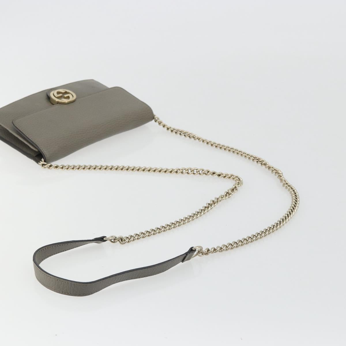 GUCCI Chain Interlocking Shoulder Wallet Leather Gray Gold 510314 Auth bs35991