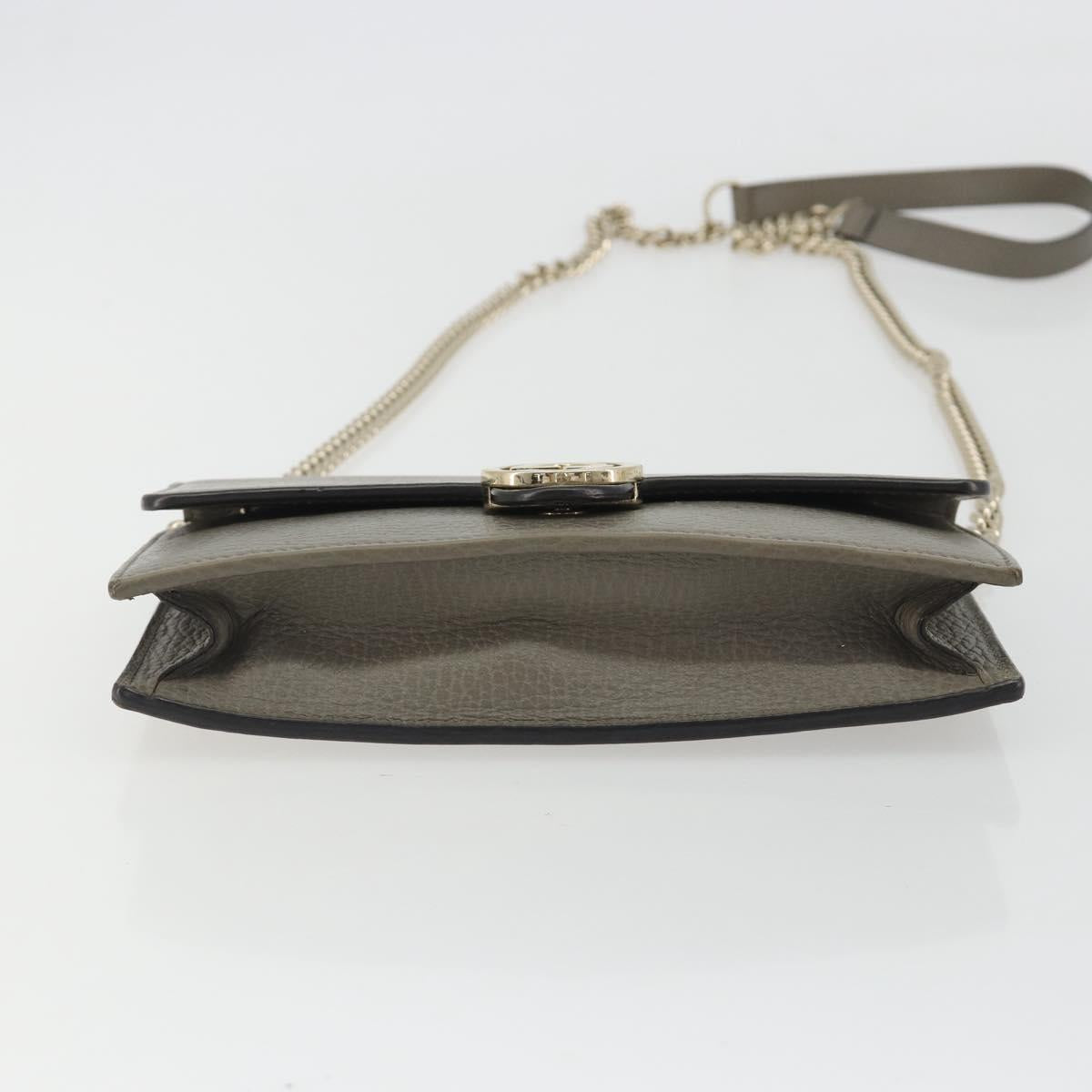GUCCI Chain Interlocking Shoulder Wallet Leather Gray Gold 510314 Auth bs35991