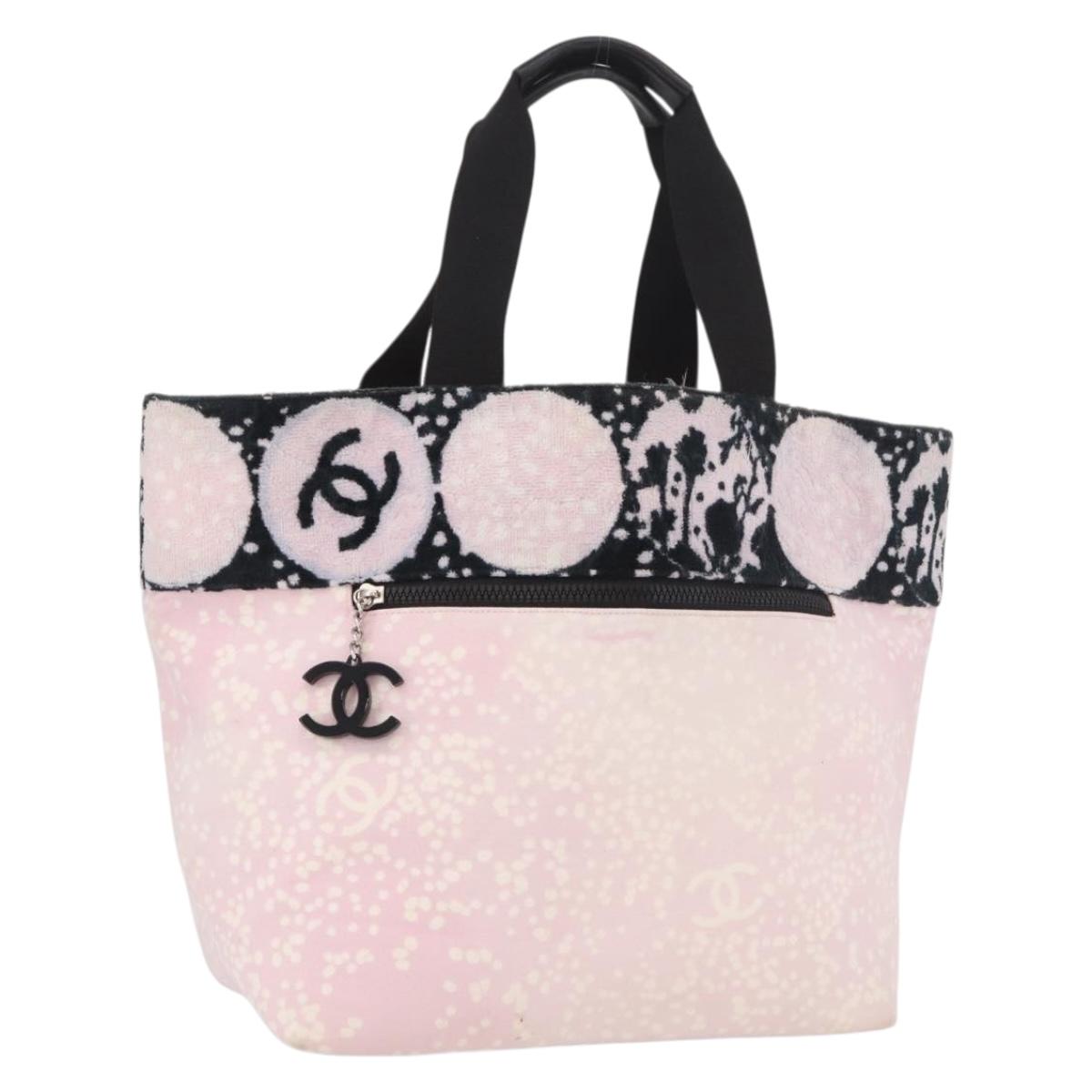 CHANEL Hand Bag Canvas Pink Silver CC Auth bs35992A