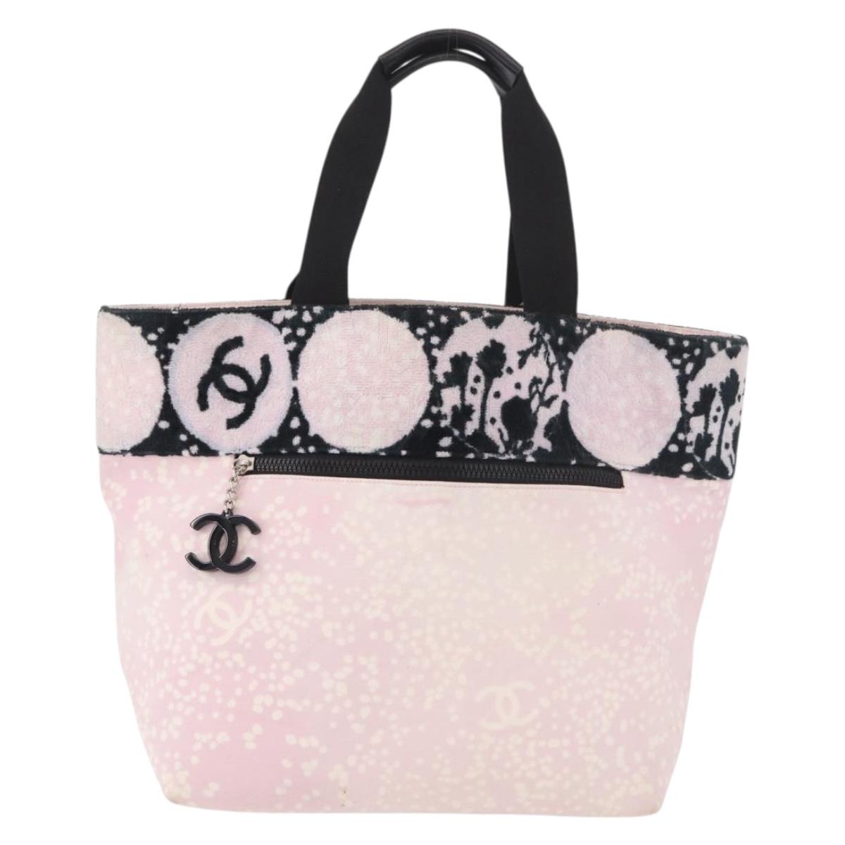 CHANEL Hand Bag Canvas Pink Silver CC Auth bs35992A