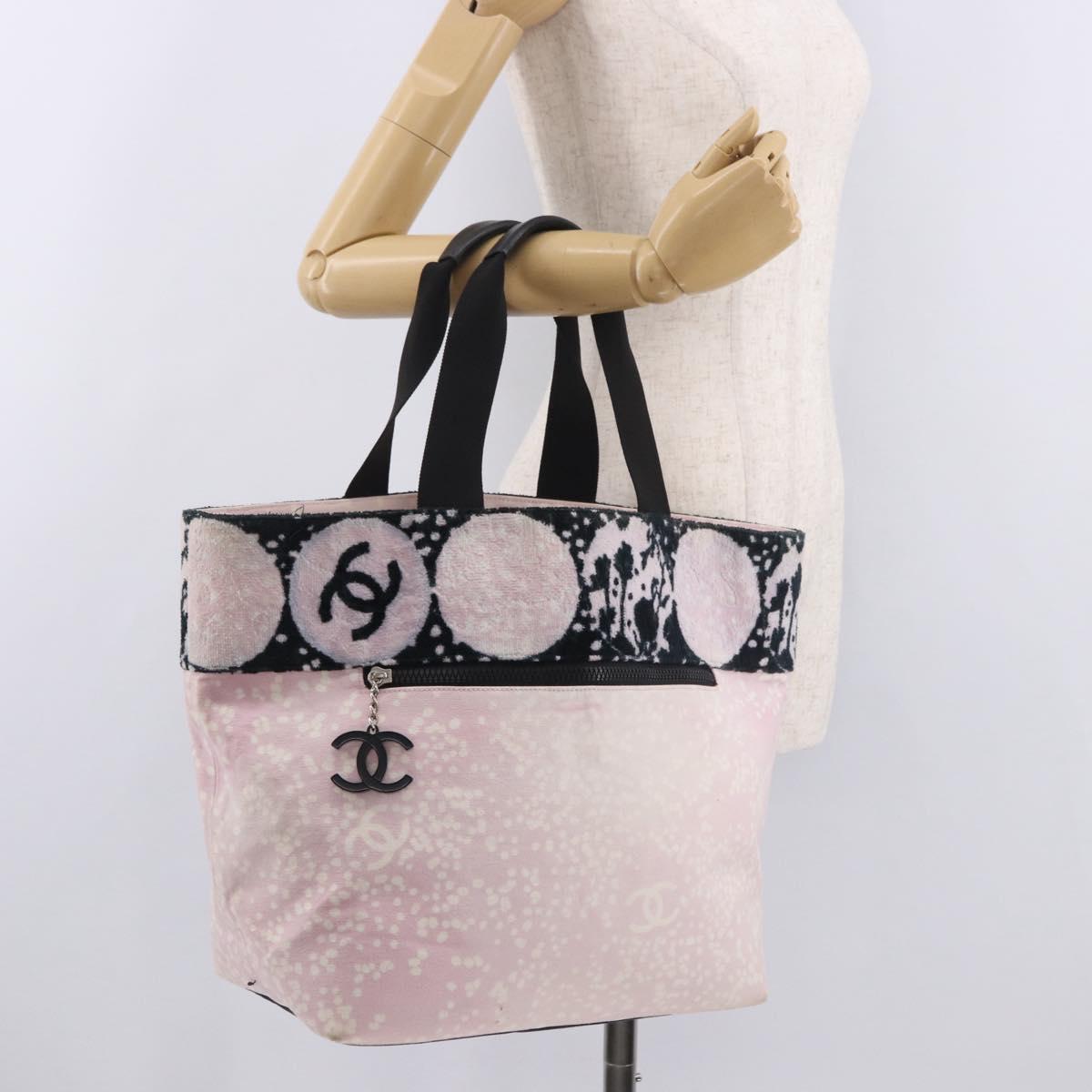 CHANEL Hand Bag Canvas Pink Silver CC Auth bs35992A