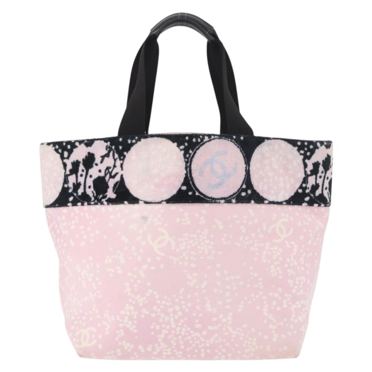 CHANEL Hand Bag Canvas Pink Silver CC Auth bs35992A