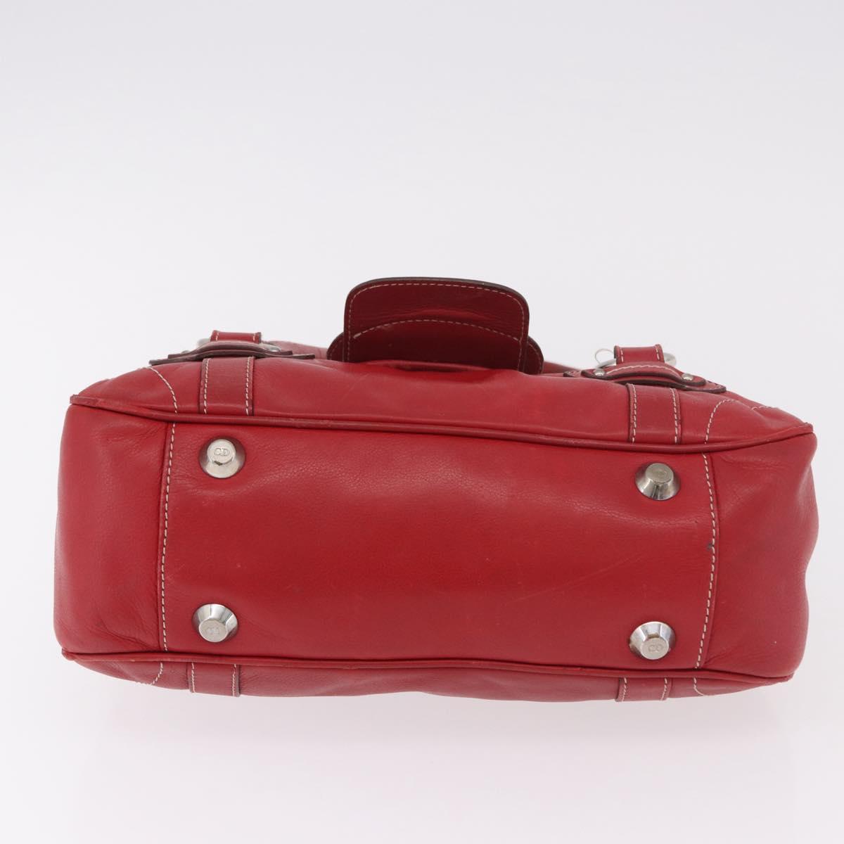 Christian Dior Hand Bag Leather Red Silver Auth bs35993