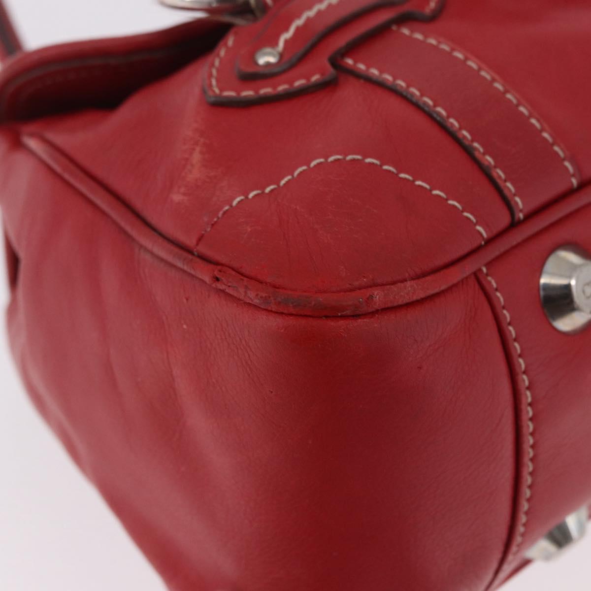 Christian Dior Hand Bag Leather Red Silver Auth bs35993