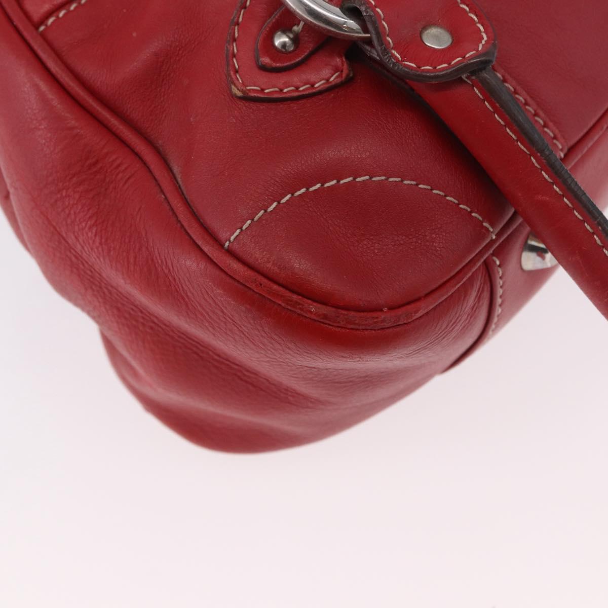 Christian Dior Hand Bag Leather Red Silver Auth bs35993