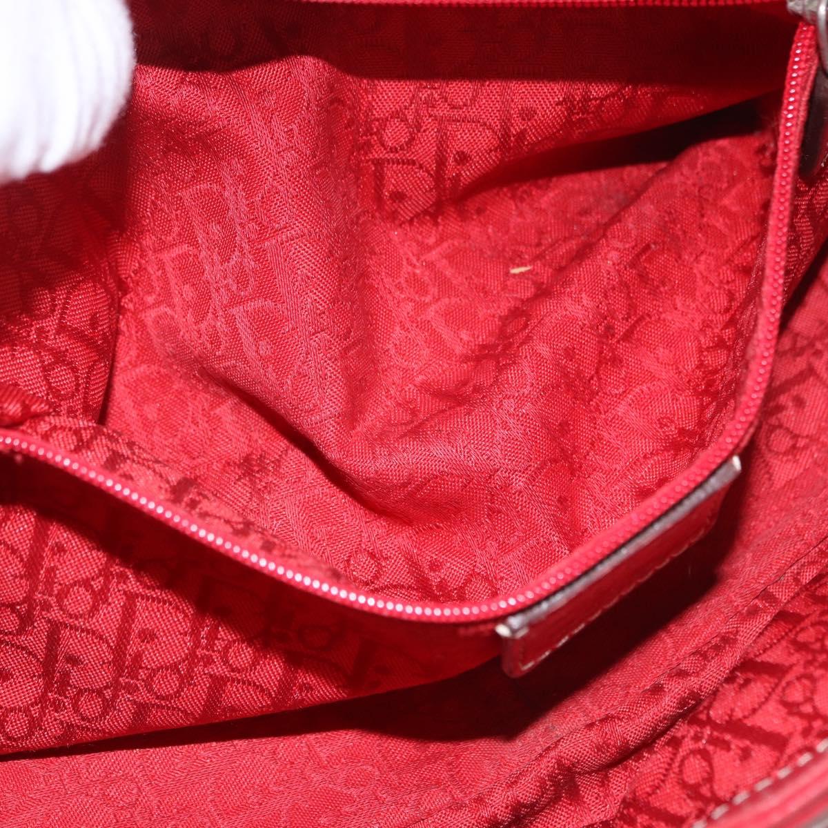 Christian Dior Hand Bag Leather Red Silver Auth bs35993