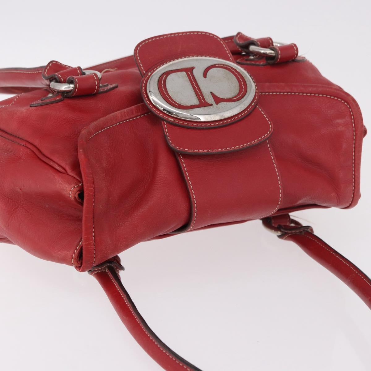 Christian Dior Hand Bag Leather Red Silver Auth bs35993
