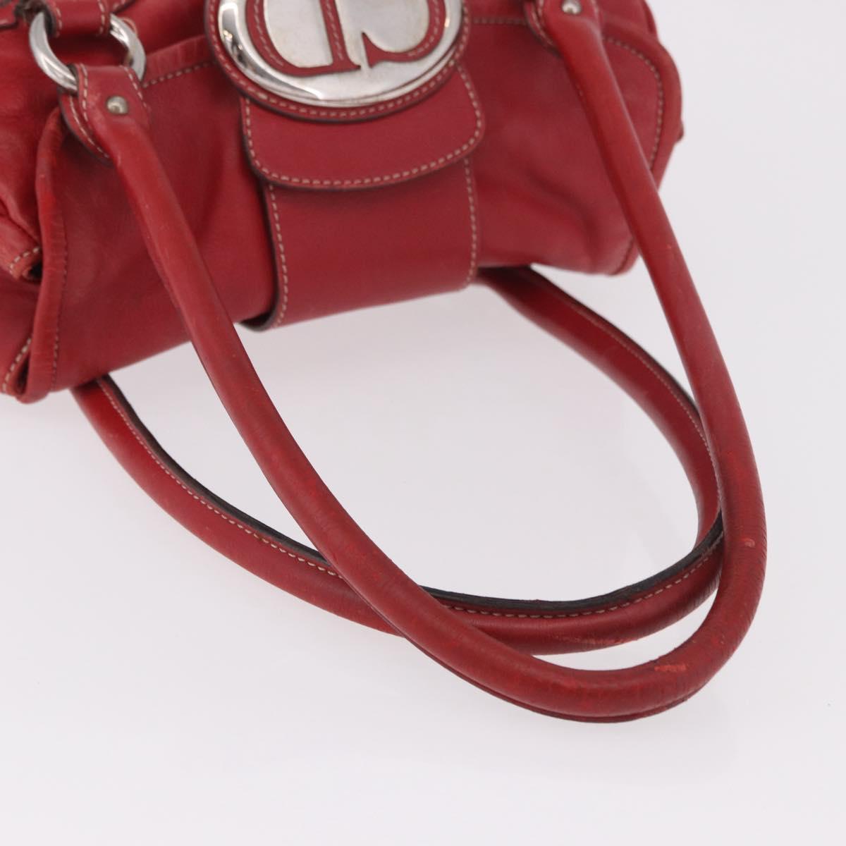 Christian Dior Hand Bag Leather Red Silver Auth bs35993