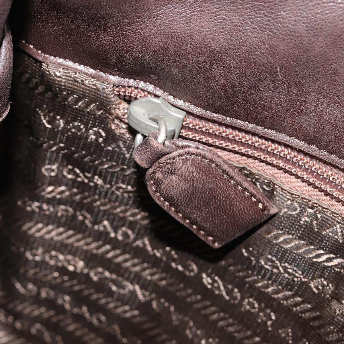 PRADA Shoulder Bag Leather Dark Brown Silver Auth bs35994