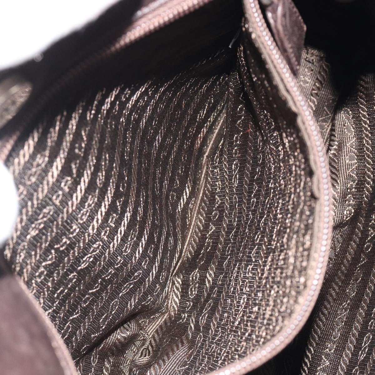 PRADA Shoulder Bag Leather Dark Brown Silver Auth bs35994