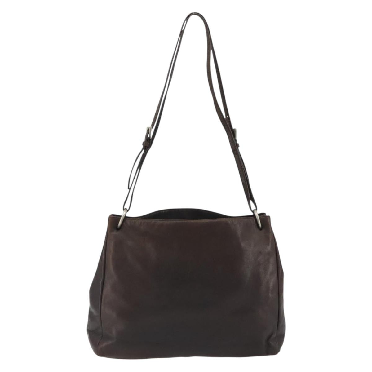PRADA Shoulder Bag Leather Dark Brown Silver Auth bs35994