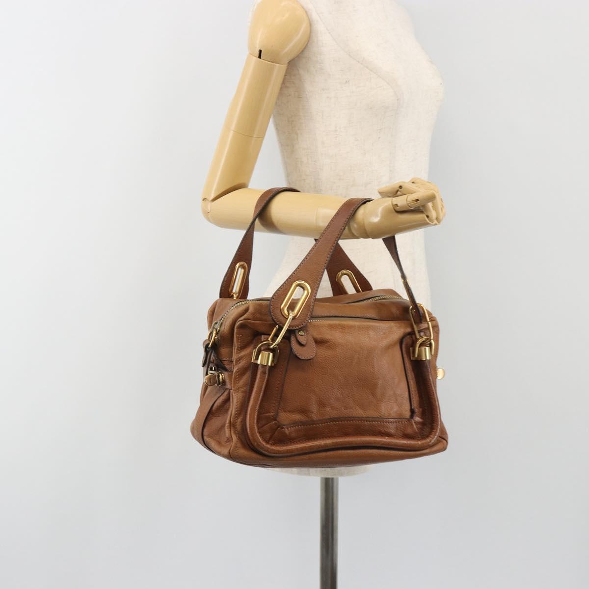 Chloe Paraty Hand Bag Leather Brown Gold Auth bs35996