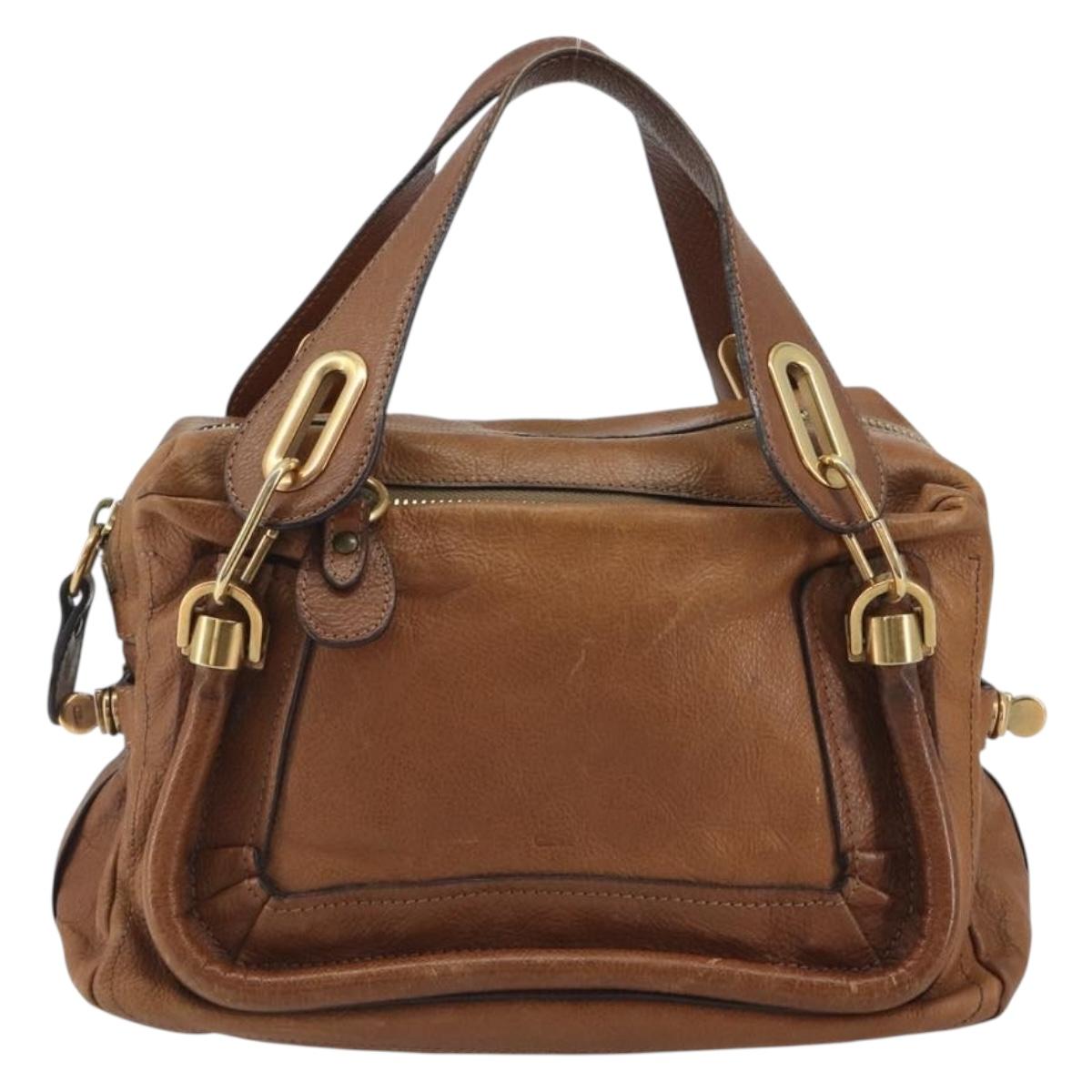 Chloe Paraty Hand Bag Leather Brown Gold Auth bs35996