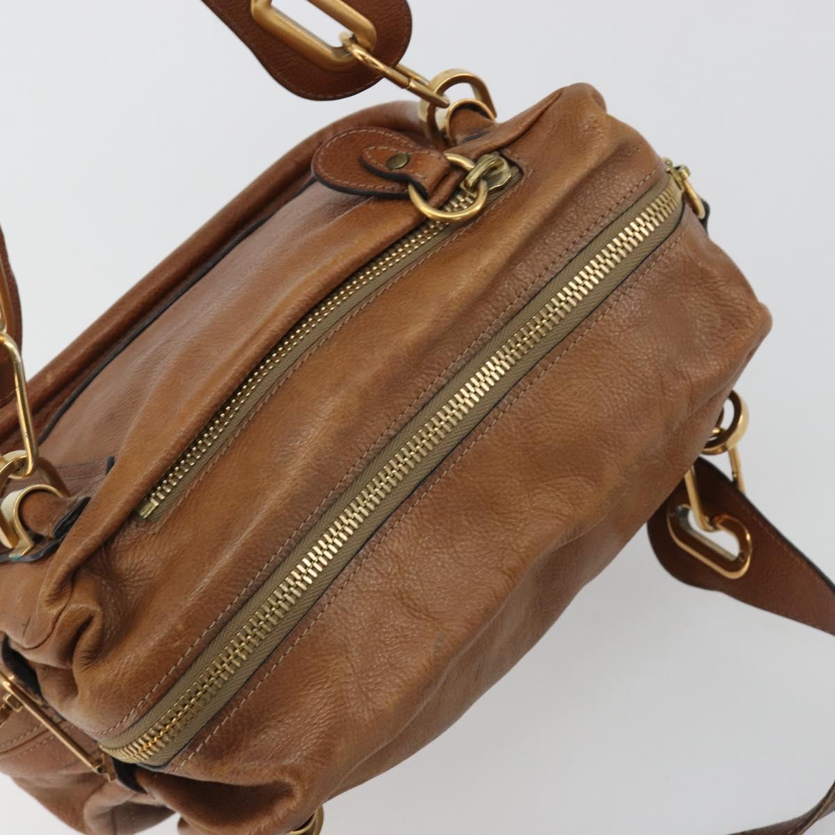 Chloe Paraty Hand Bag Leather Brown Gold Auth bs35996