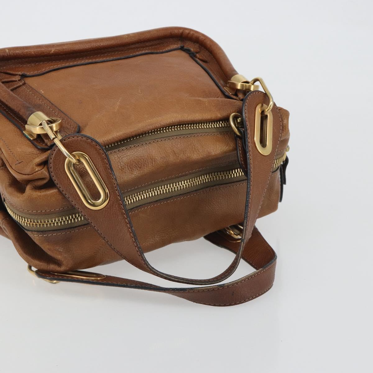 Chloe Paraty Hand Bag Leather Brown Gold Auth bs35996