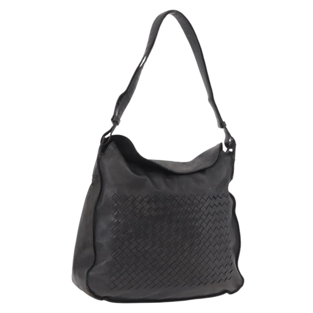 BOTTEGA VENETA INTRECCIATO Shoulder Bag Leather Black Auth bs36000