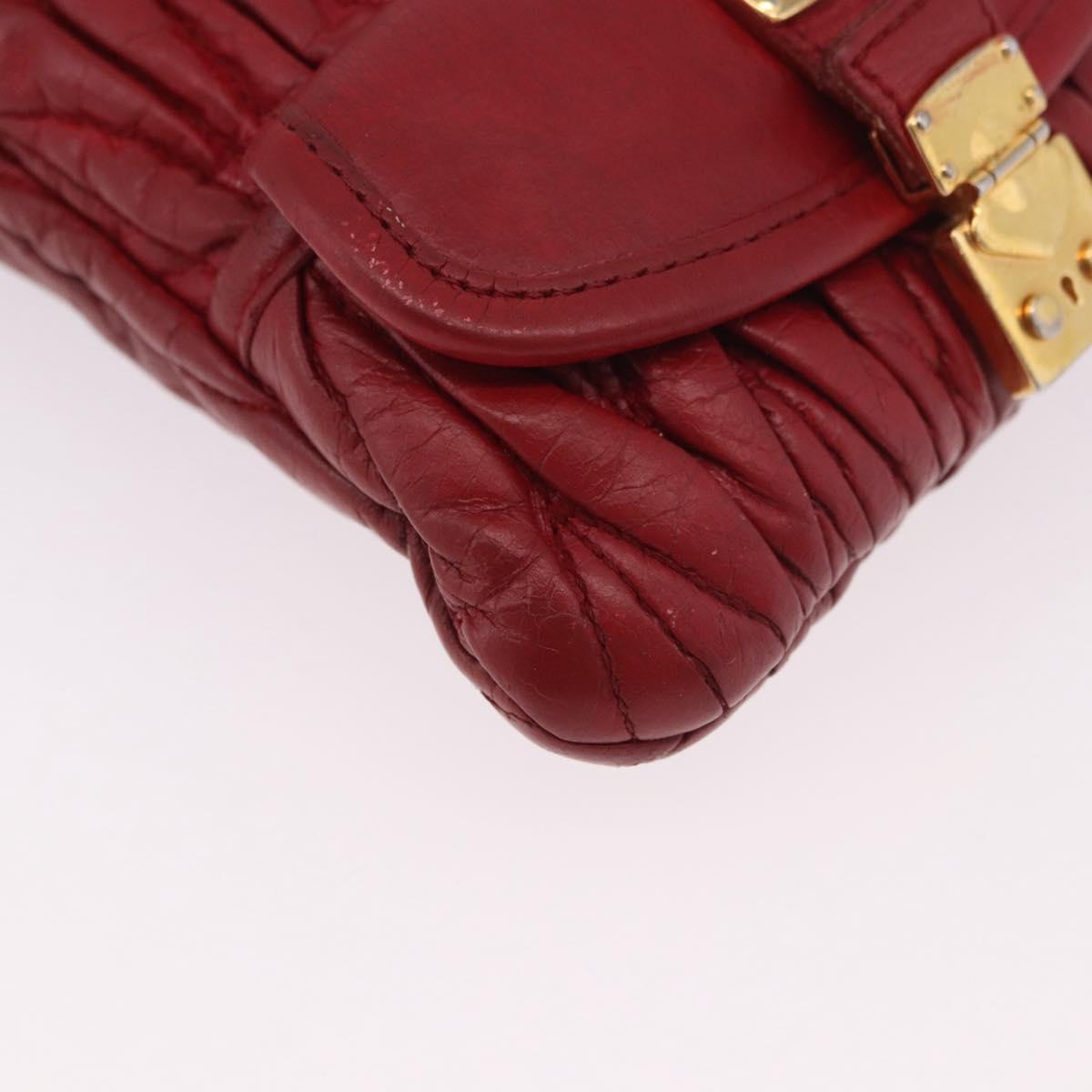 Miu Miu Matelasse Shoulder Pouch Chain Leather Red Gold Auth bs36016