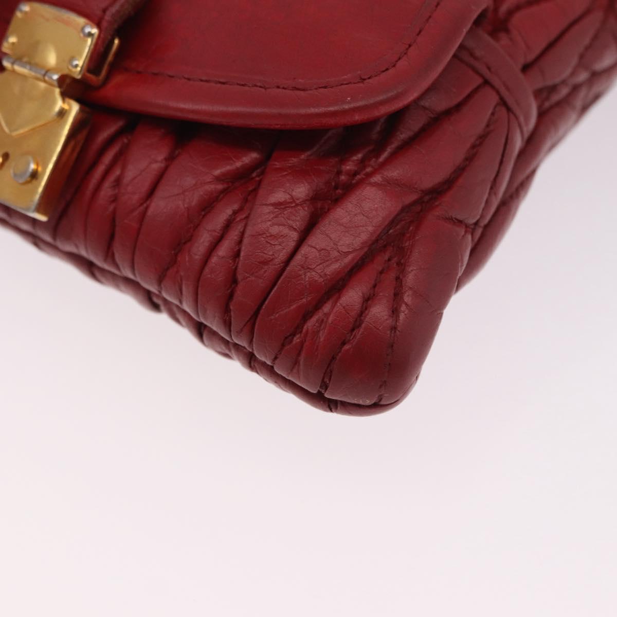 Miu Miu Matelasse Shoulder Pouch Chain Leather Red Gold Auth bs36016