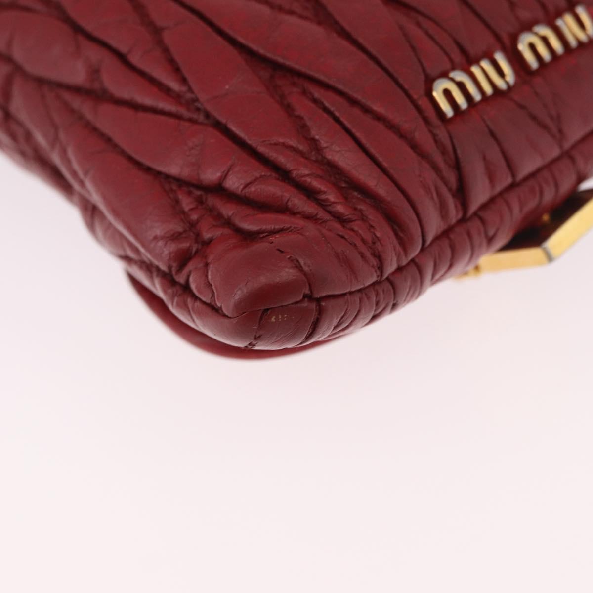 Miu Miu Matelasse Shoulder Pouch Chain Leather Red Gold Auth bs36016