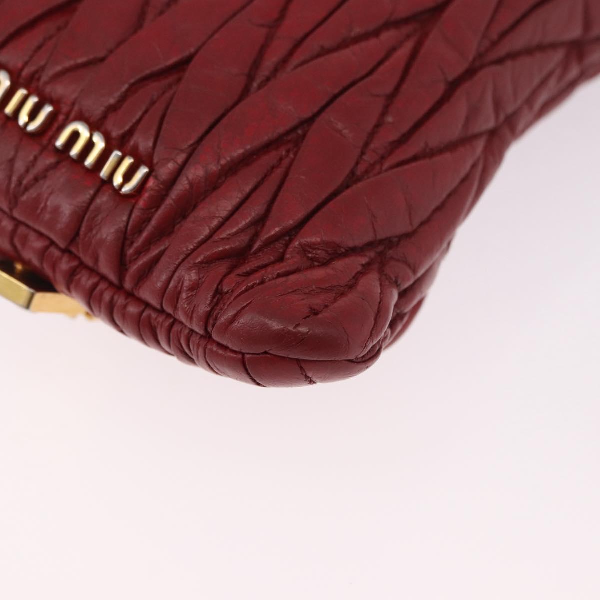 Miu Miu Matelasse Shoulder Pouch Chain Leather Red Gold Auth bs36016