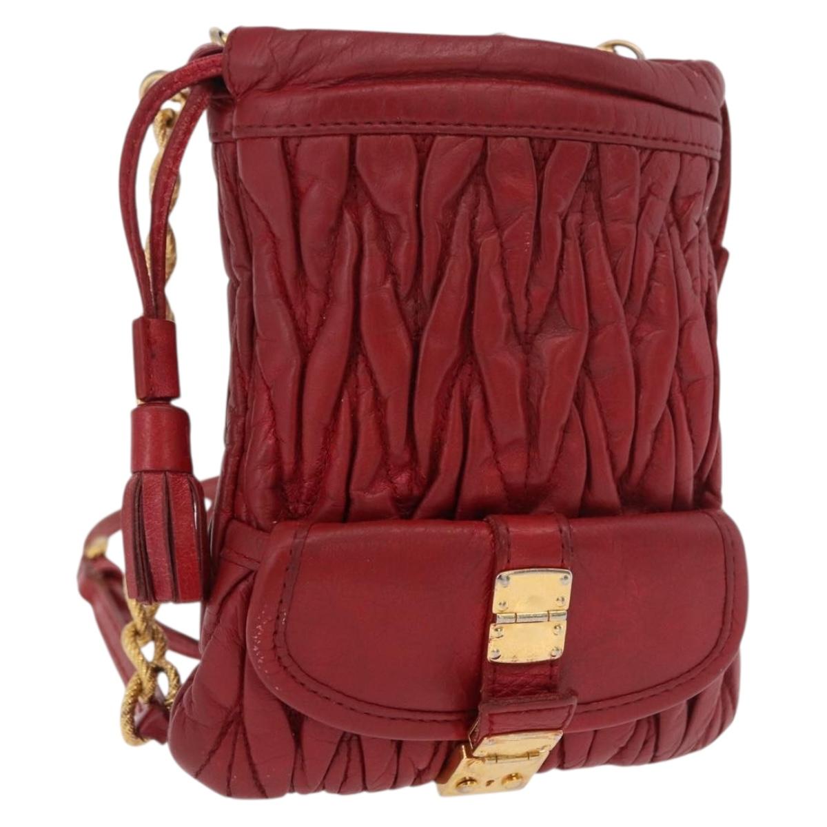 Miu Miu Matelasse Shoulder Pouch Chain Leather Red Gold Auth bs36016
