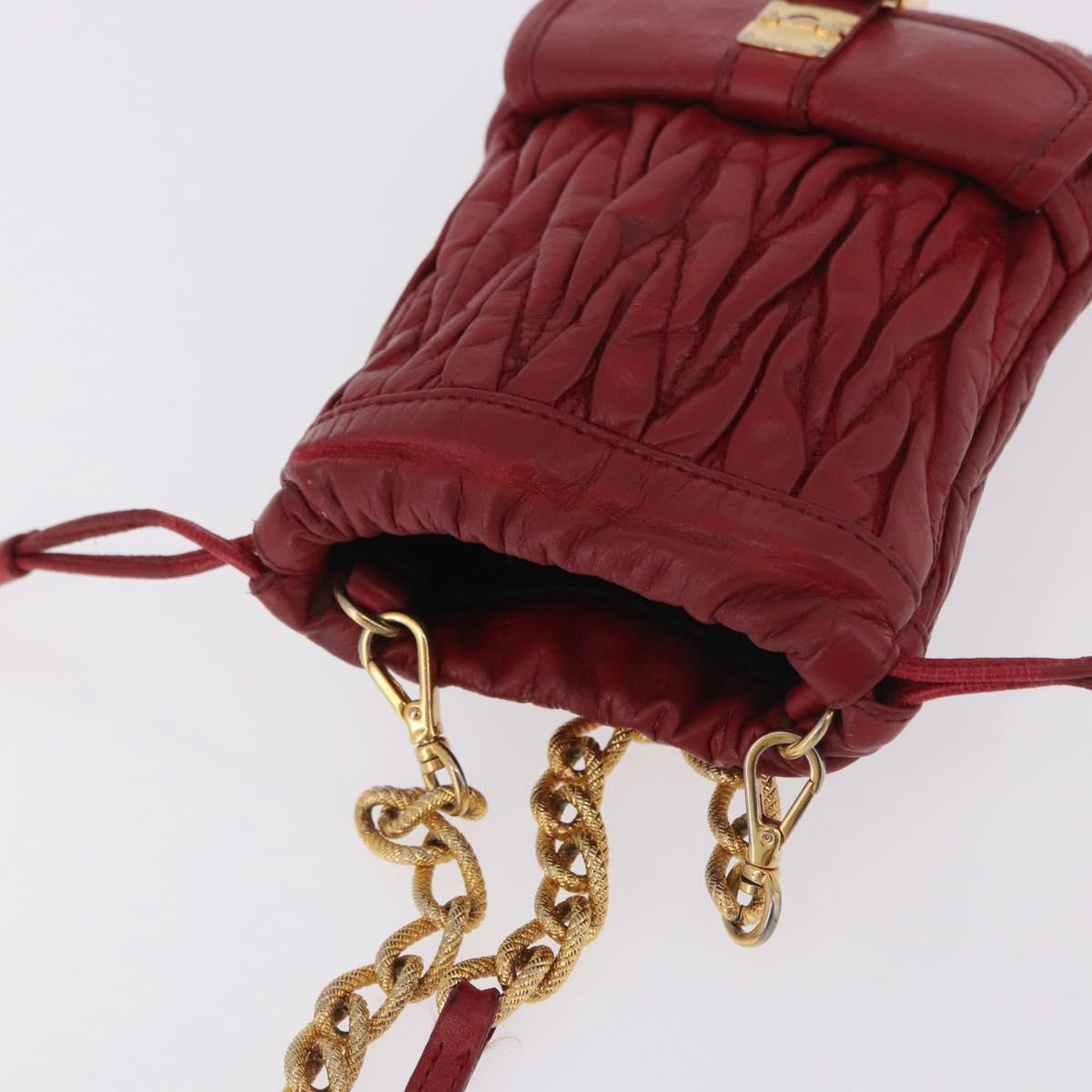 Miu Miu Matelasse Shoulder Pouch Chain Leather Red Gold Auth bs36016