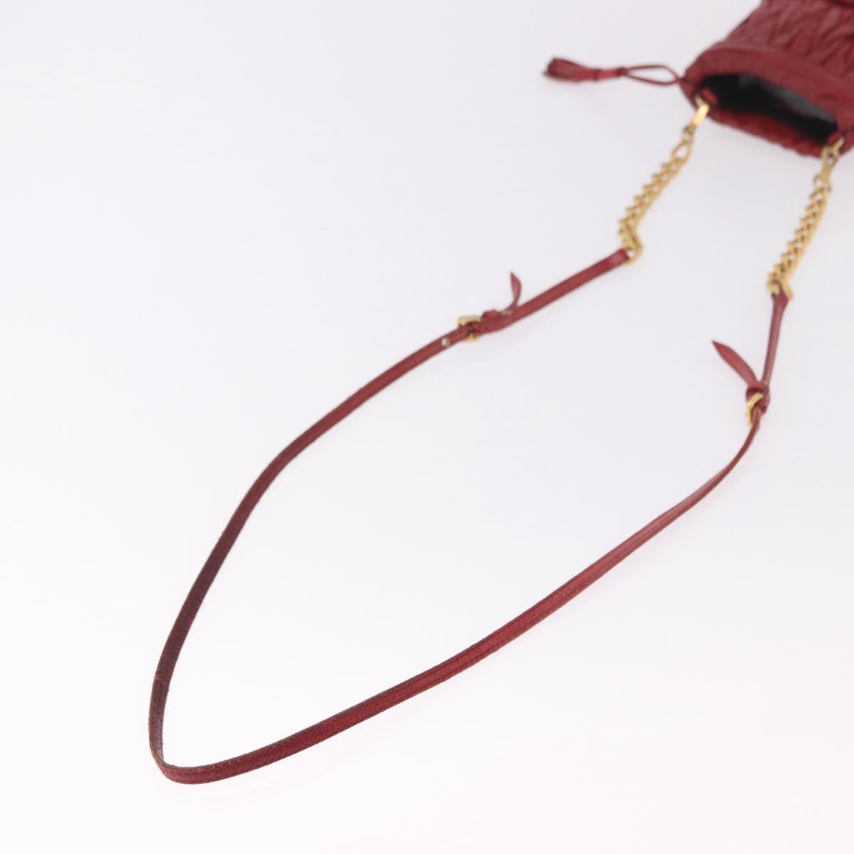 Miu Miu Matelasse Shoulder Pouch Chain Leather Red Gold Auth bs36016