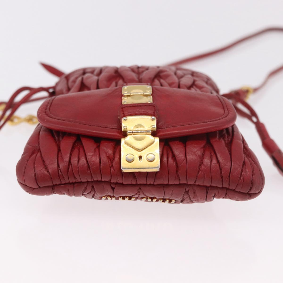Miu Miu Matelasse Shoulder Pouch Chain Leather Red Gold Auth bs36016