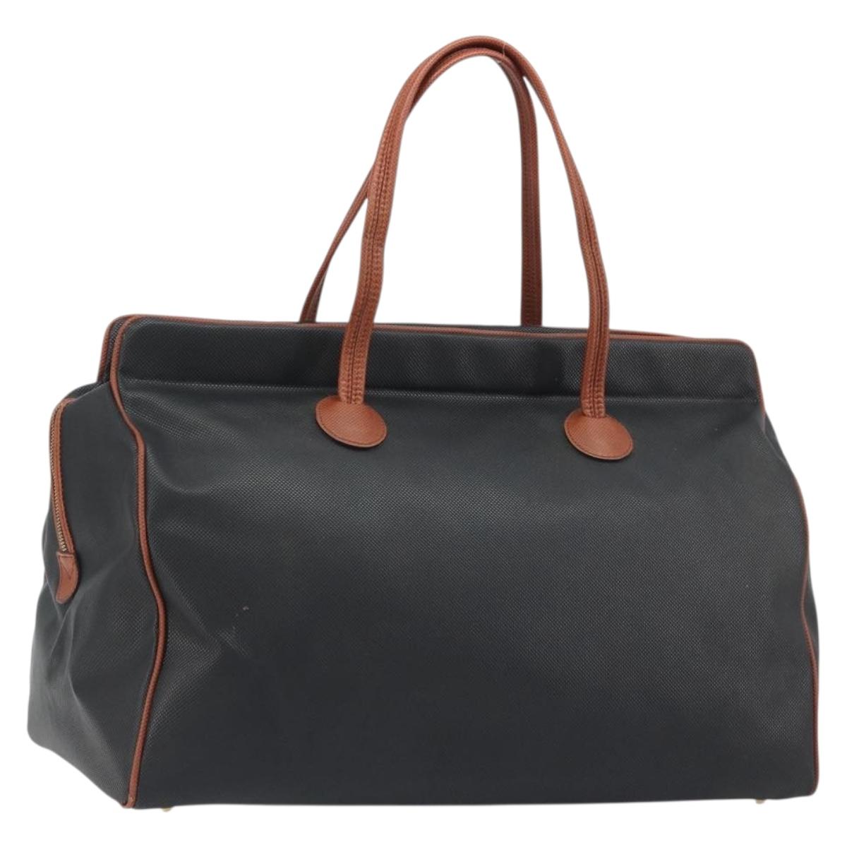BOTTEGA VENETA Boston Bag PVC Canvas Black Gold Auth bs36018