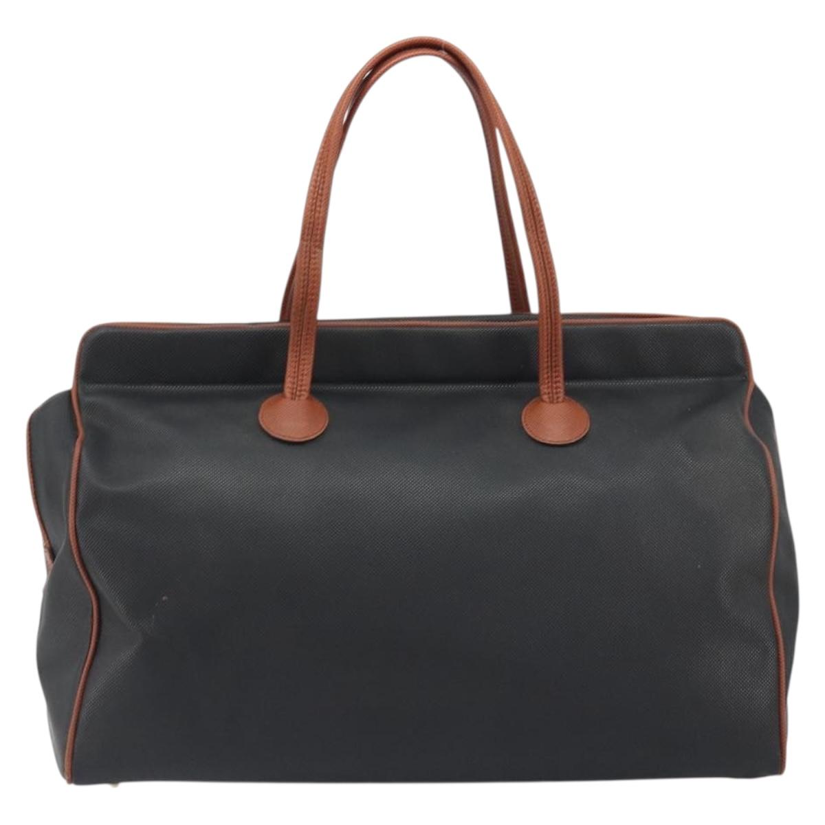 BOTTEGA VENETA Boston Bag PVC Canvas Black Gold Auth bs36018