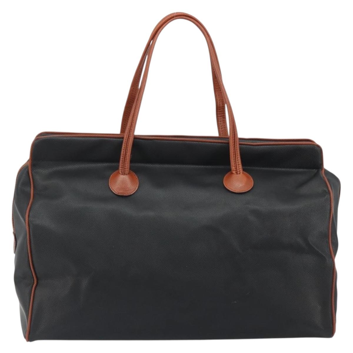 BOTTEGA VENETA Boston Bag PVC Canvas Black Gold Auth bs36018