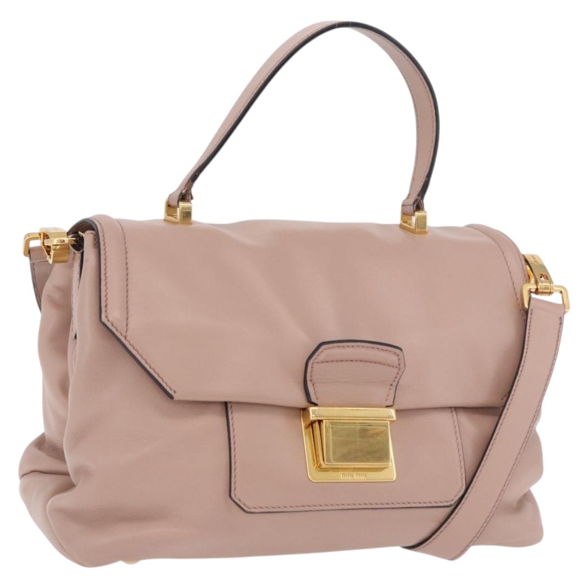 Miu Miu Hand Bag Leather 2way Pink Gold Auth bs36019A
