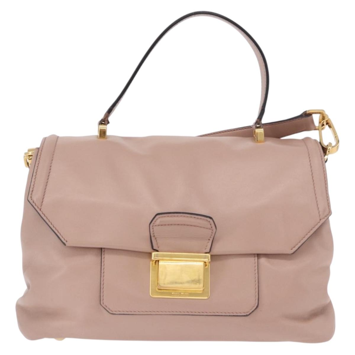 Miu Miu Hand Bag Leather 2way Pink Gold Auth bs36019A