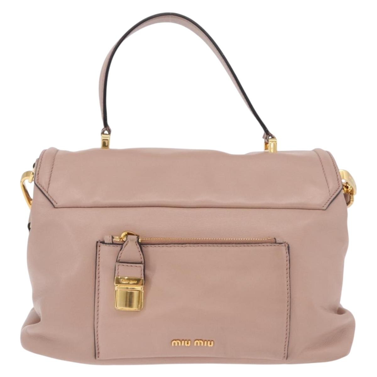 Miu Miu Hand Bag Leather 2way Pink Gold Auth bs36019A