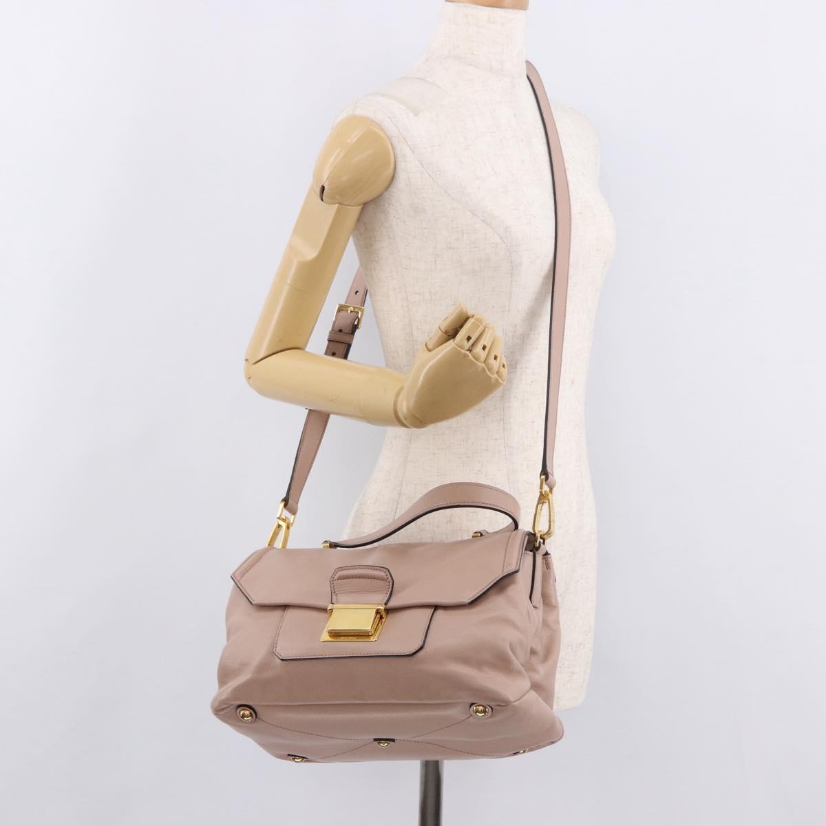 Miu Miu Hand Bag Leather 2way Pink Gold Auth bs36019A