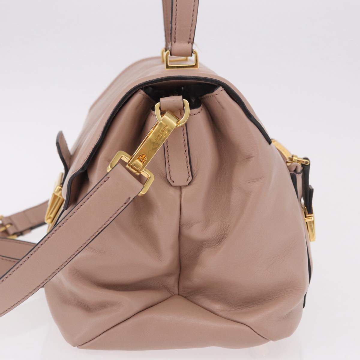 Miu Miu Hand Bag Leather 2way Pink Gold Auth bs36019A