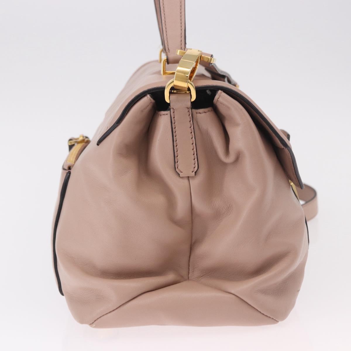Miu Miu Hand Bag Leather 2way Pink Gold Auth bs36019A