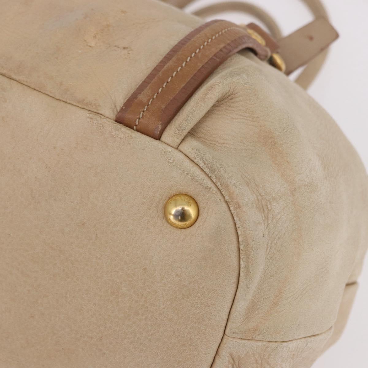 PRADA Tote Bag Leather 2way Beige Gold Auth bs36021