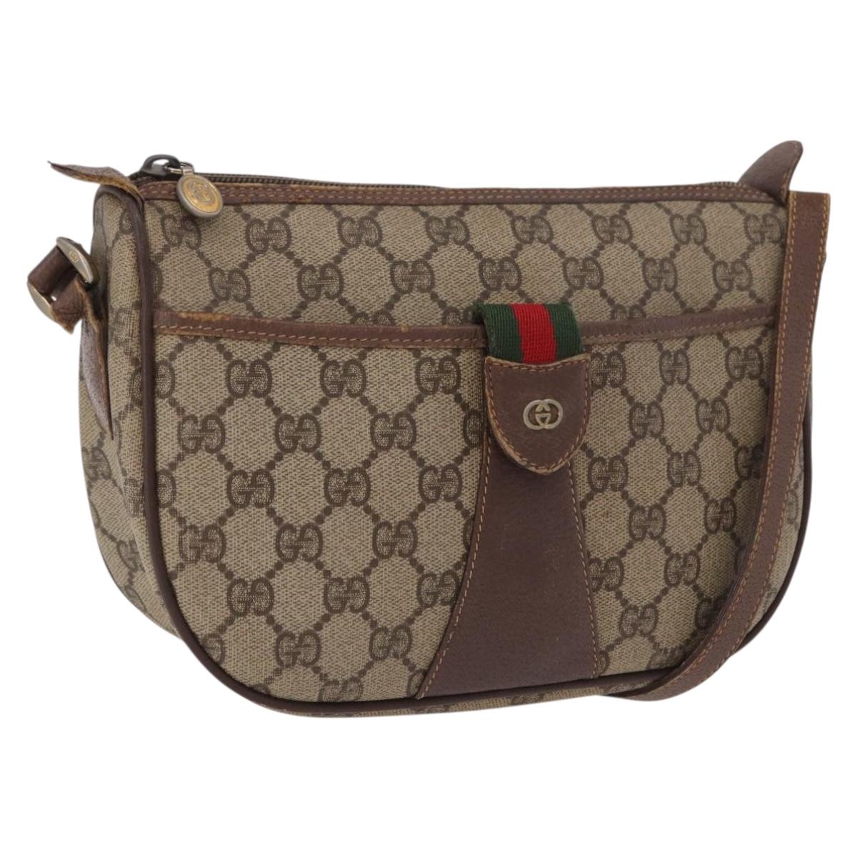 GUCCI GG Supreme Web Sherry Line Bag PVC Beige Gold 001 754 6177 Auth bs36022