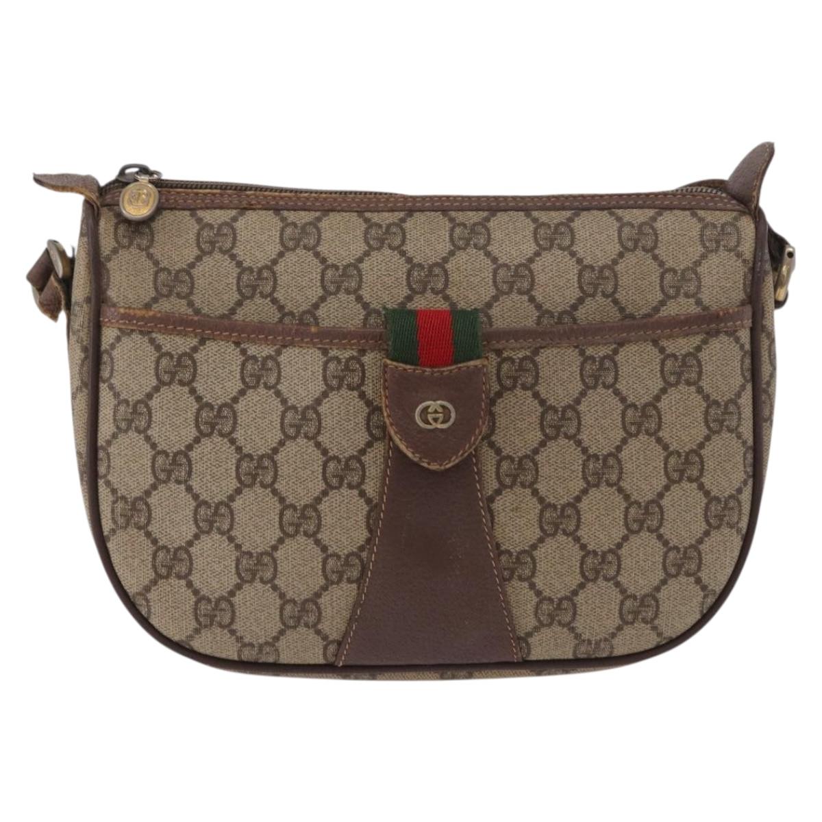 GUCCI GG Supreme Web Sherry Line Bag PVC Beige Gold 001 754 6177 Auth bs36022