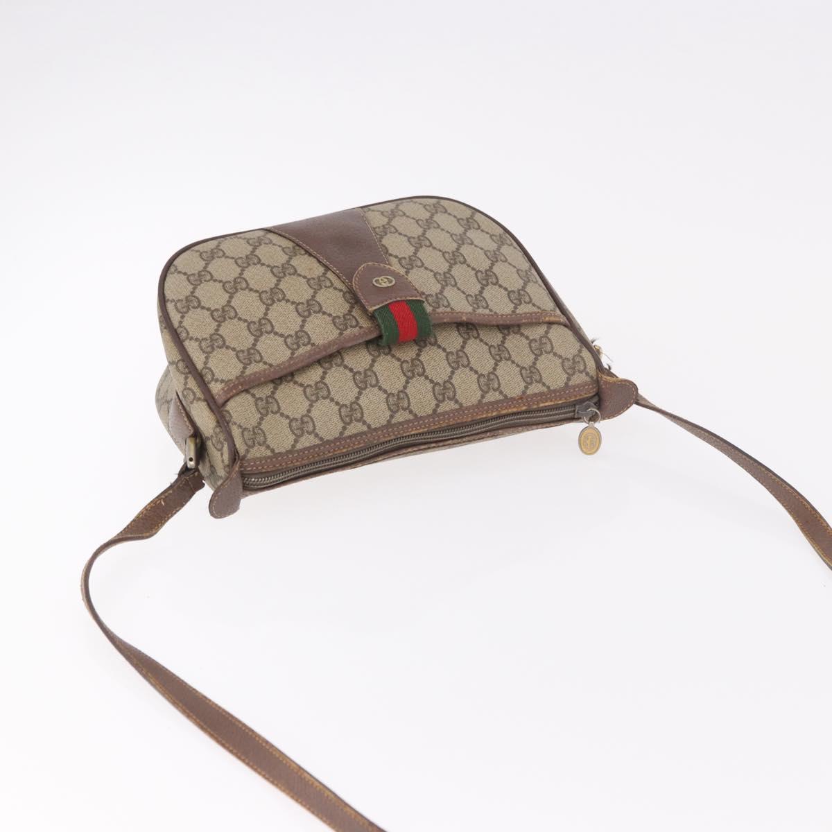 GUCCI GG Supreme Web Sherry Line Bag PVC Beige Gold 001 754 6177 Auth bs36022