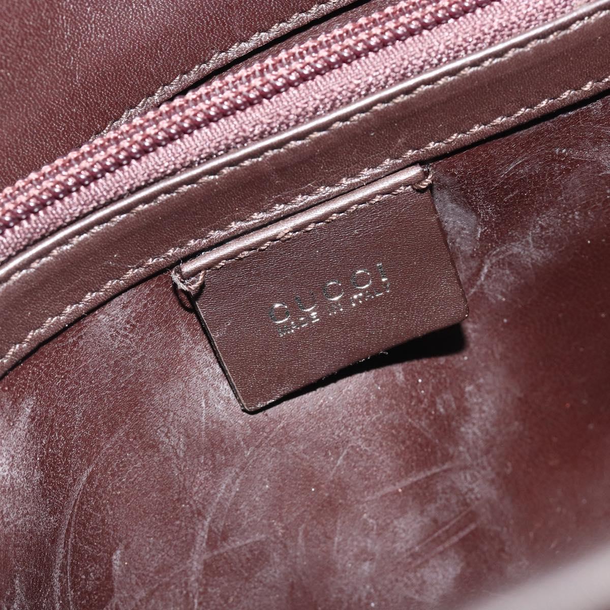 GUCCI Shoulder Bag Leather Dark Brown Silver Auth bs36023