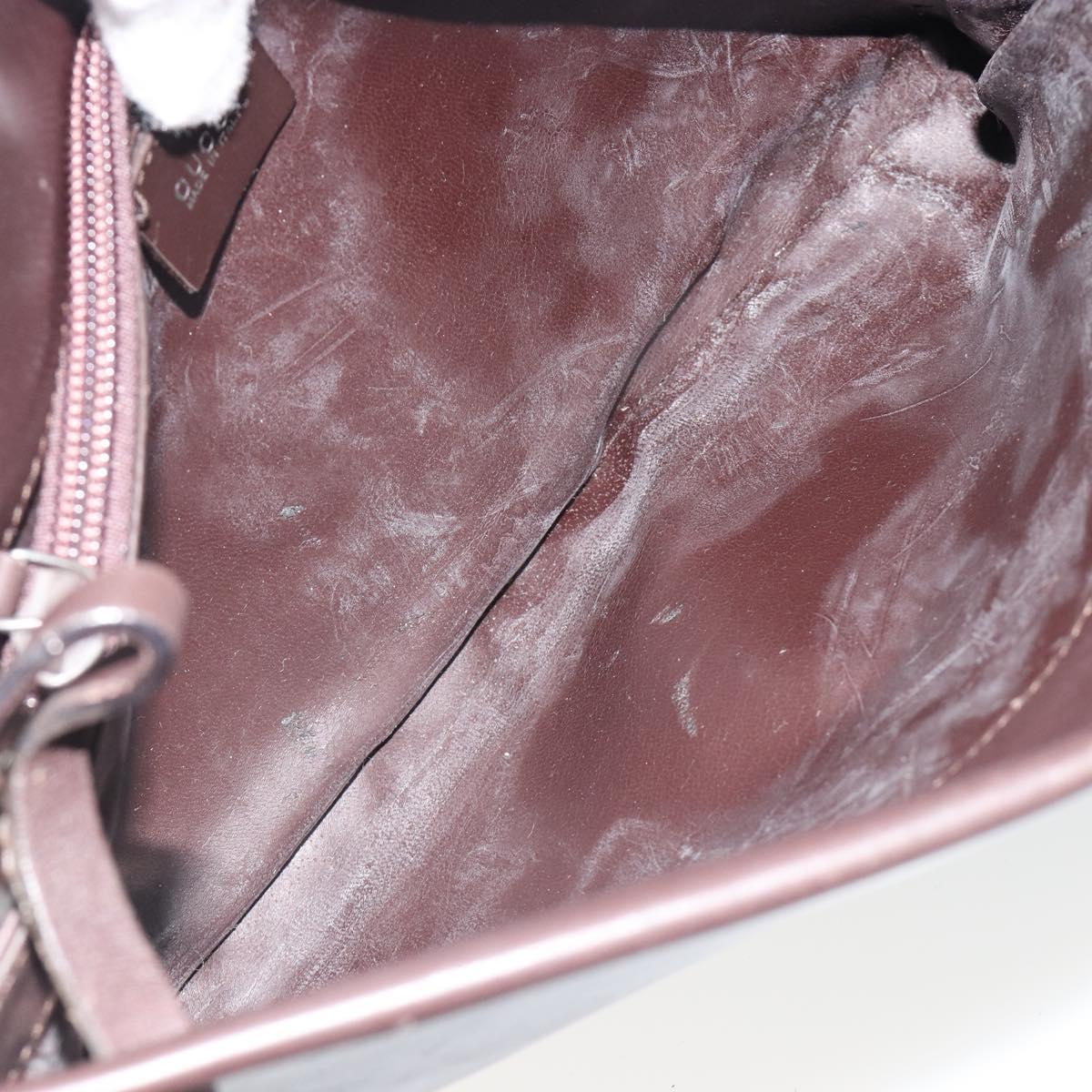 GUCCI Shoulder Bag Leather Dark Brown Silver Auth bs36023