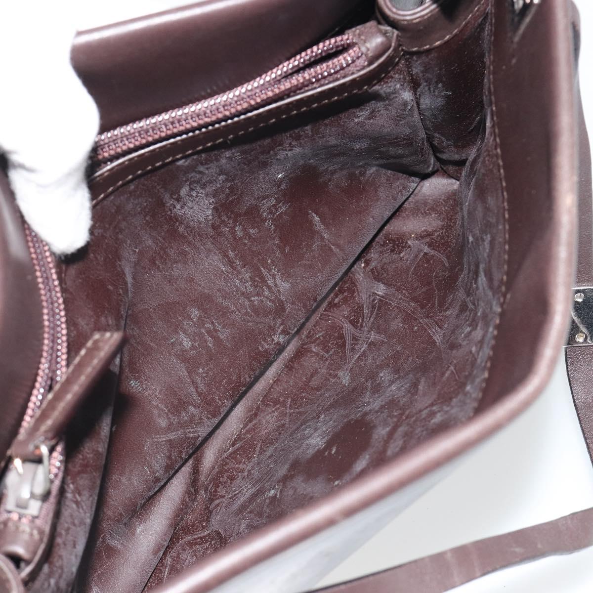 GUCCI Shoulder Bag Leather Dark Brown Silver Auth bs36023