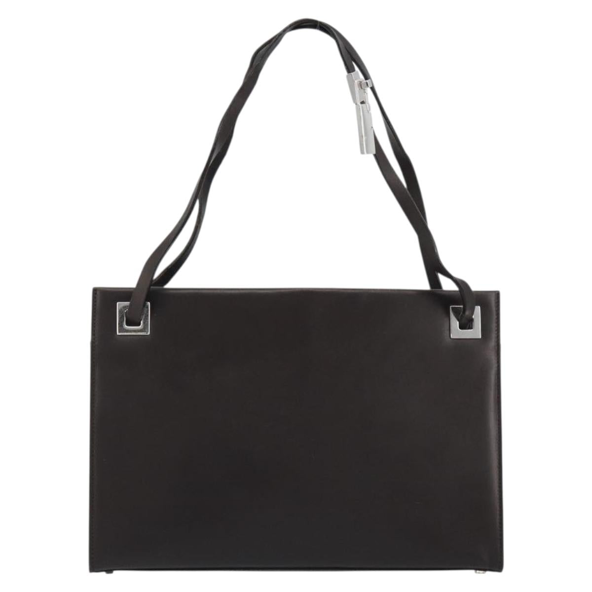 GUCCI Shoulder Bag Leather Dark Brown Silver Auth bs36023