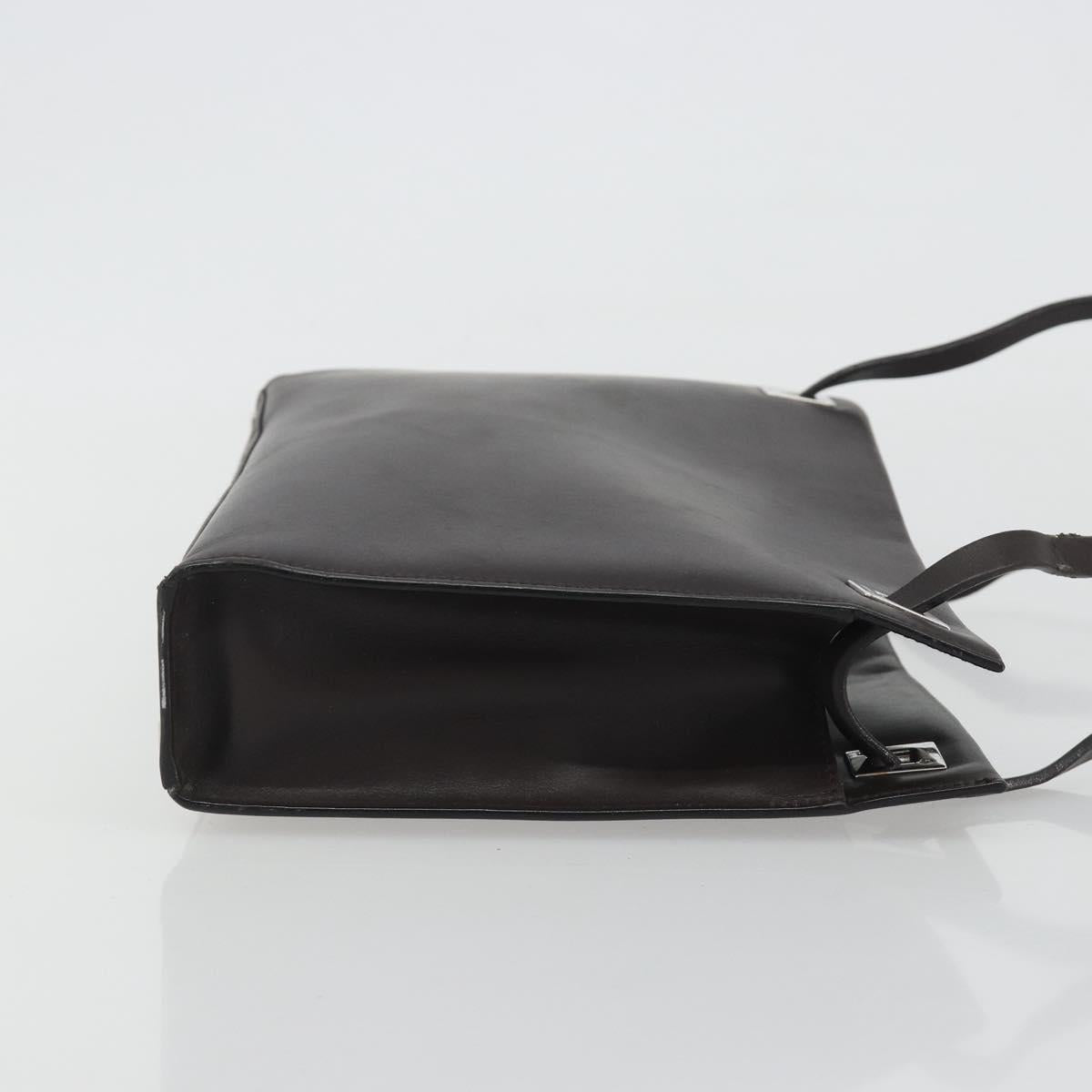 GUCCI Shoulder Bag Leather Dark Brown Silver Auth bs36023