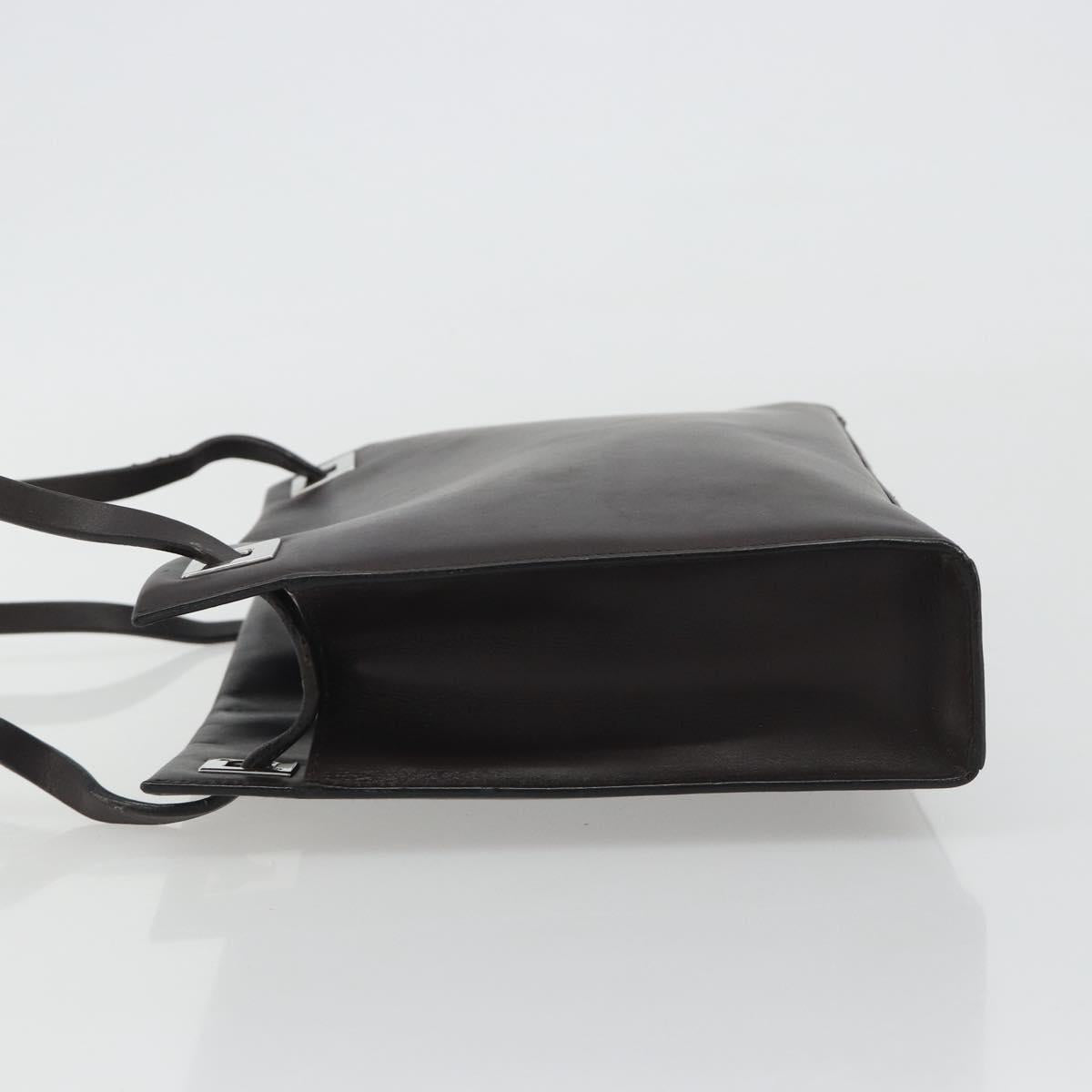 GUCCI Shoulder Bag Leather Dark Brown Silver Auth bs36023