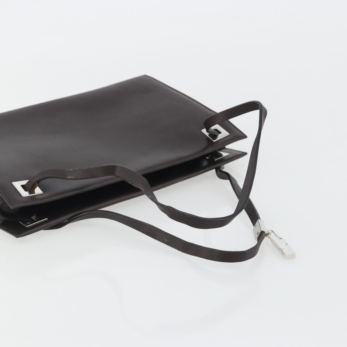 GUCCI Shoulder Bag Leather Dark Brown Silver Auth bs36023